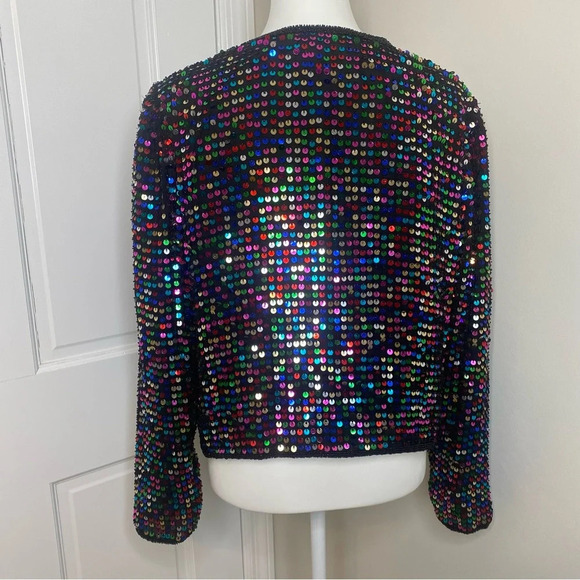 VINTAGE 90’s 100% Silk Sequin Rainbow Papell Boutique Evening Crop Jacke… - Picture 6 of 10